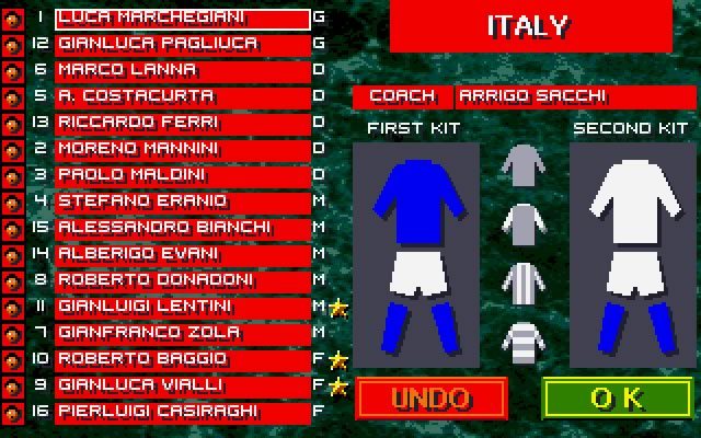 Sensible Soccer formazione