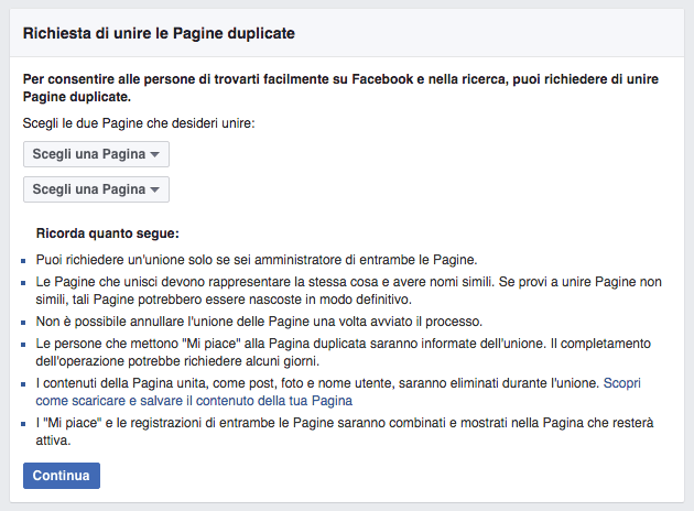 come unire pagina facebook non ufficiale