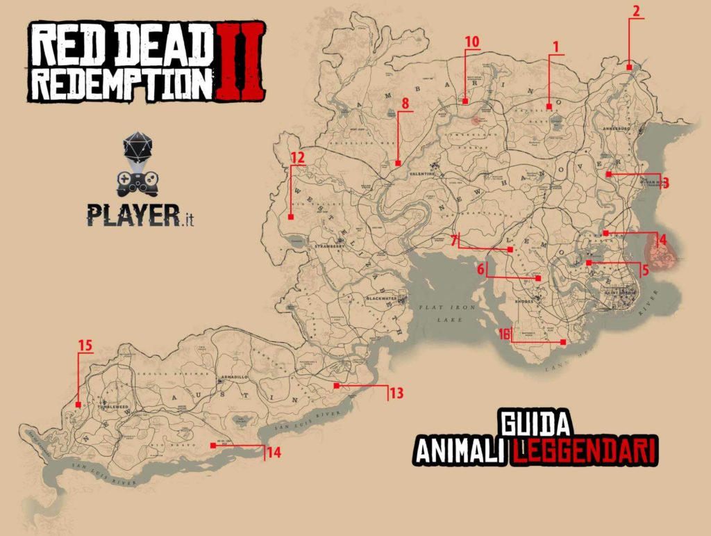 Red Dead Redemption 2 Mappa completa con la posizione degli animali leggendari