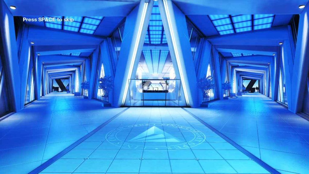 Un ambientazione dal colore blu all'interno di Mirror's Edge