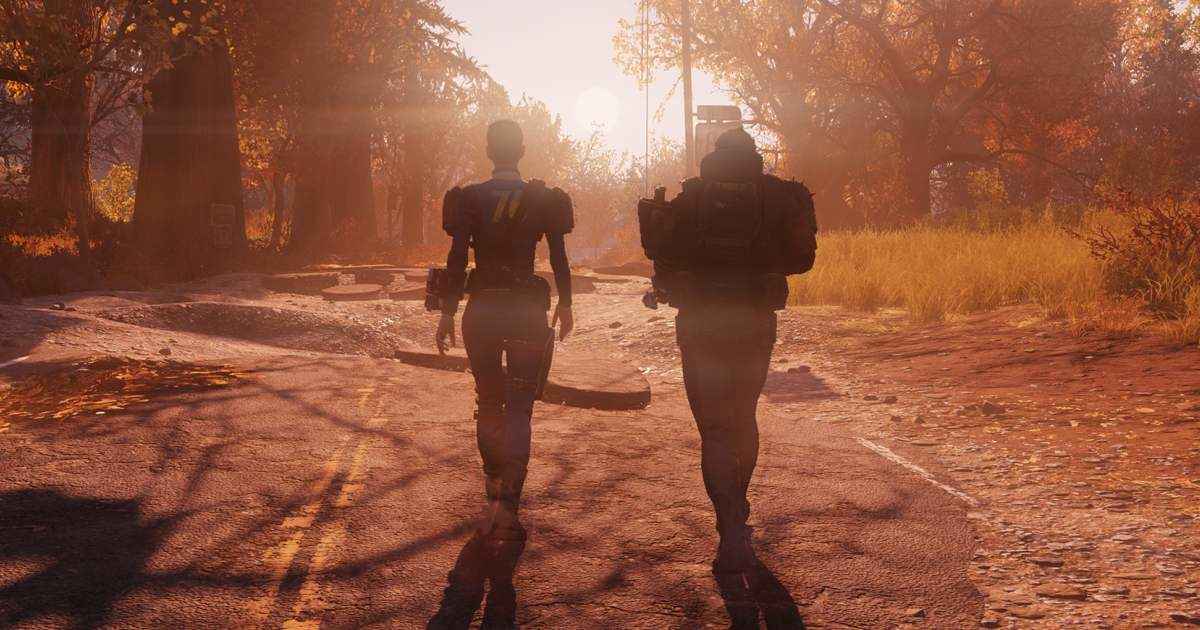 Fallout 76 cover image due persone camminano tramonto