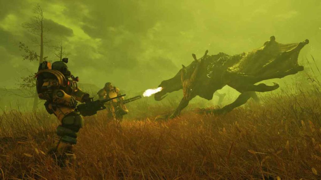Combattimento con una specie di deathclaw in fallout 76