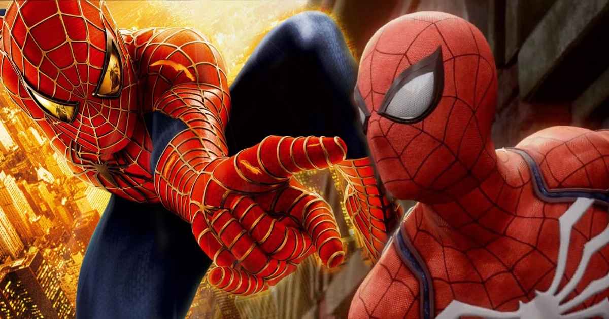 Fotomontaggio che mostra la tuta dello Spider-Man di Raimi affianco a quella di Insomniac