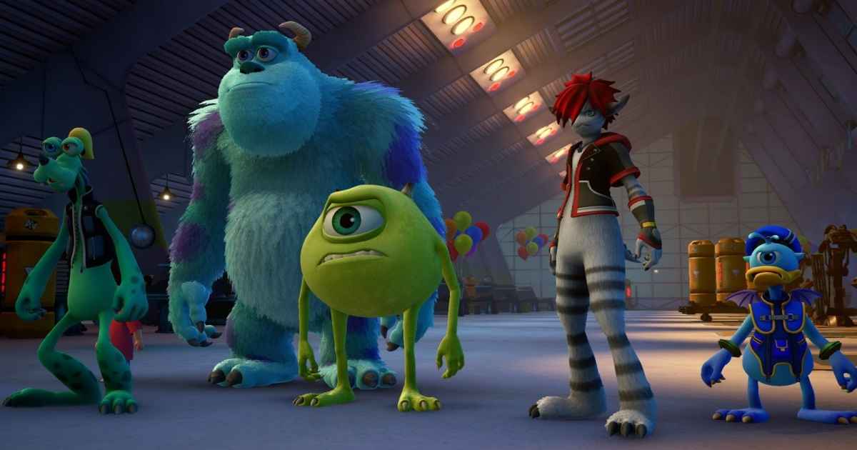 Screenshot dal trailer di Kingdom Hearts 3 che mostra Sora assieme ai protagonisti di Monster&Co