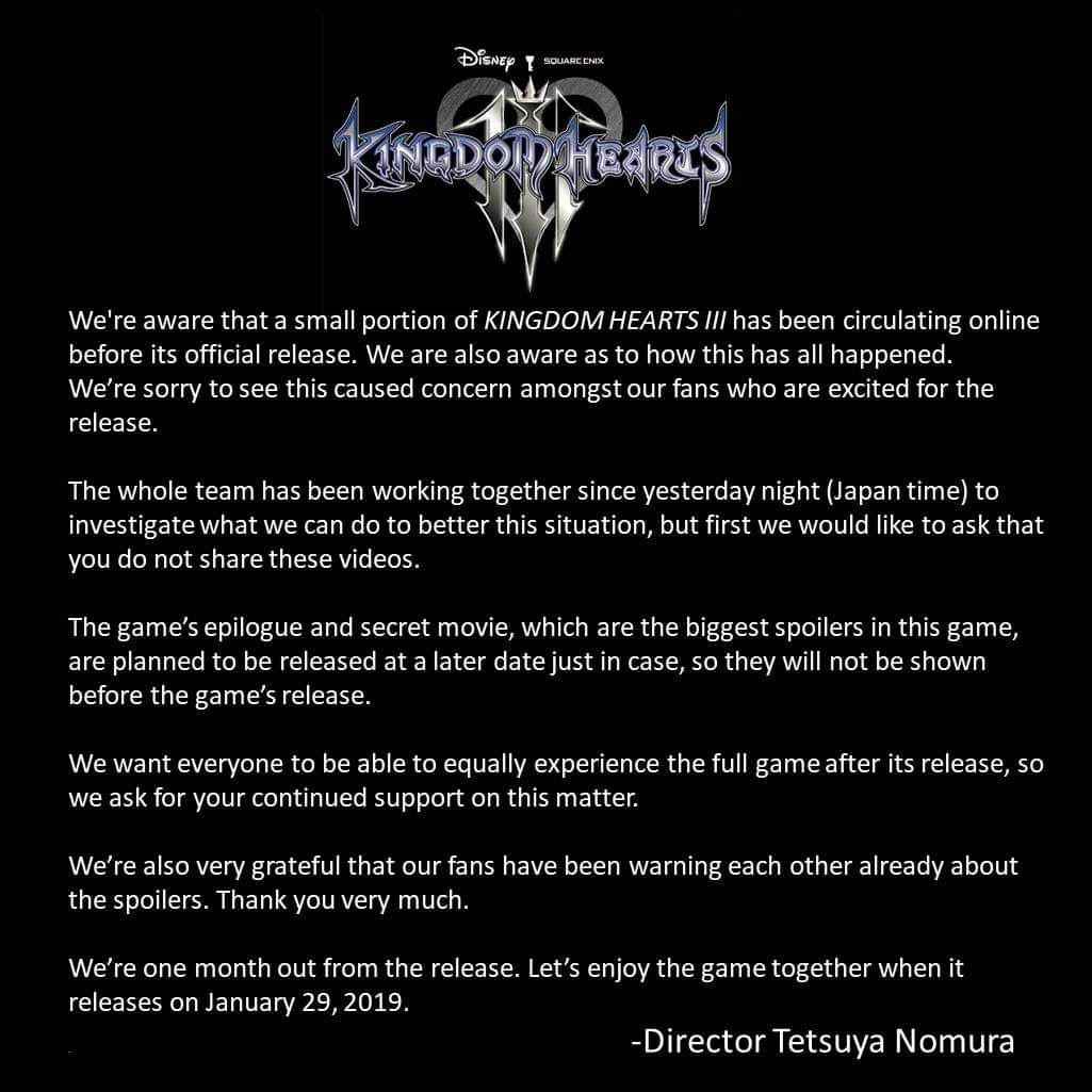 Comunicato ufficiale Square Enix sui leak di Kingdom Hearts 3