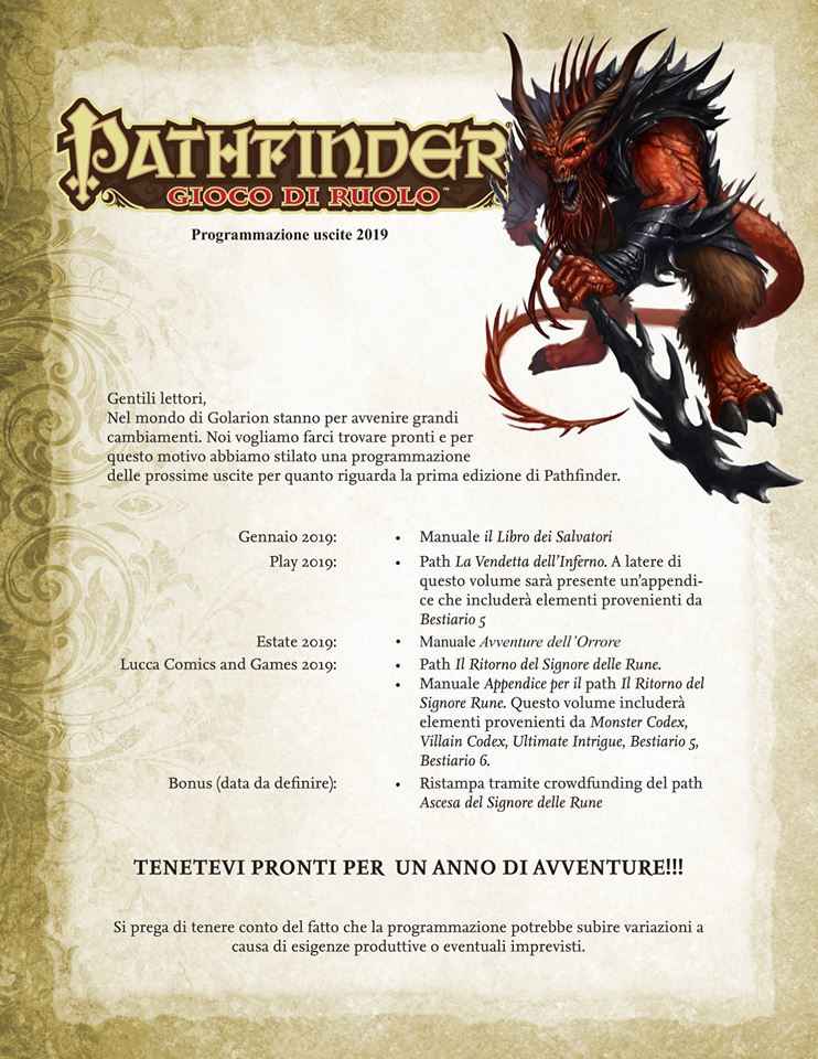 Uscite Giochi Uniti per Pathfinder 2019