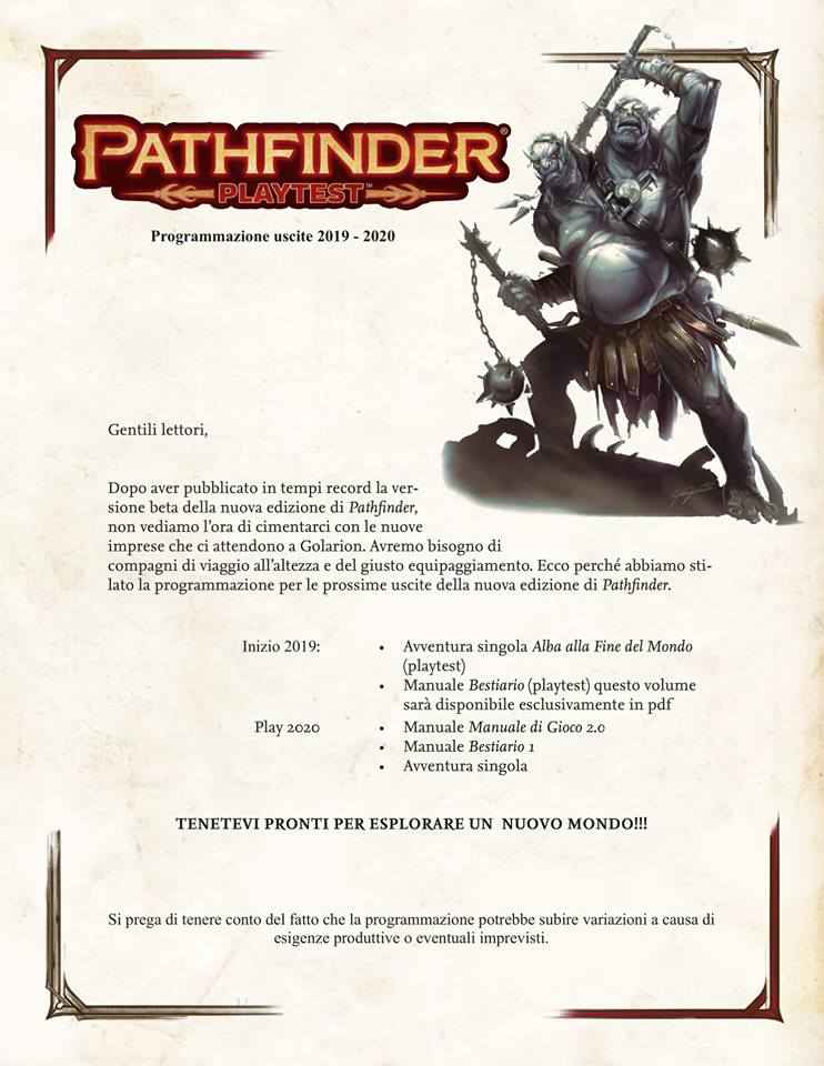 UScite 2019-2020 per Pathfinder Playtest