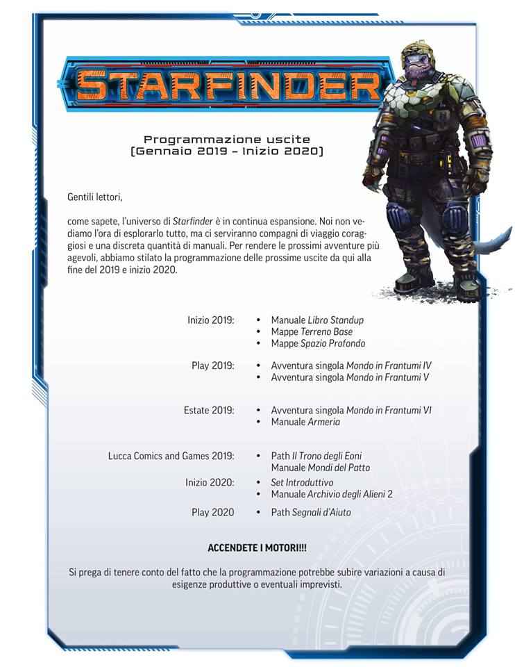Uscite per Starfinder 2019