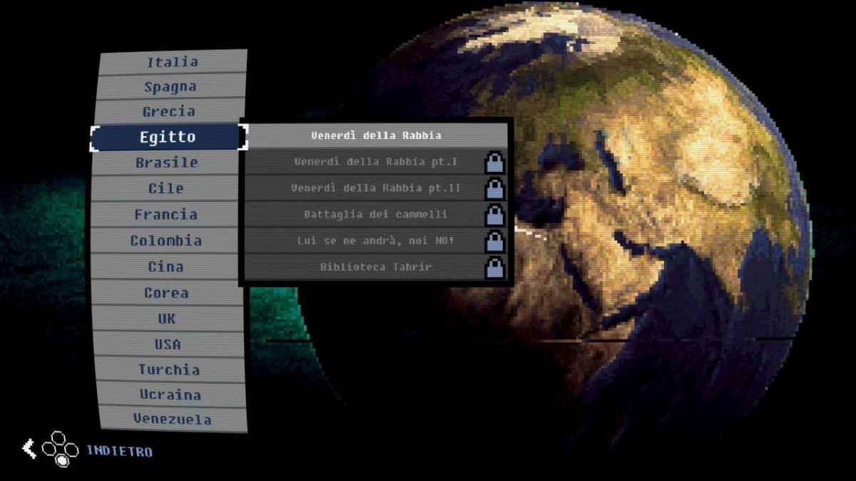La schermata di selezione dello scenario nella modalità multigiocatore locale Versus di Riot: Civil Unrest