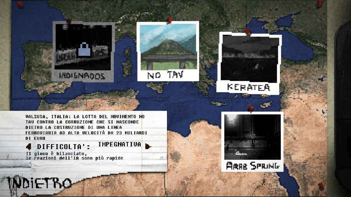 Schermata di selezione delle 4 Campagne su Riot: Civil Unrest