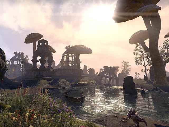 Un paesaggio dell'isola vulcanica di Vvanderfell, come appare in The Elder Scrolls Online