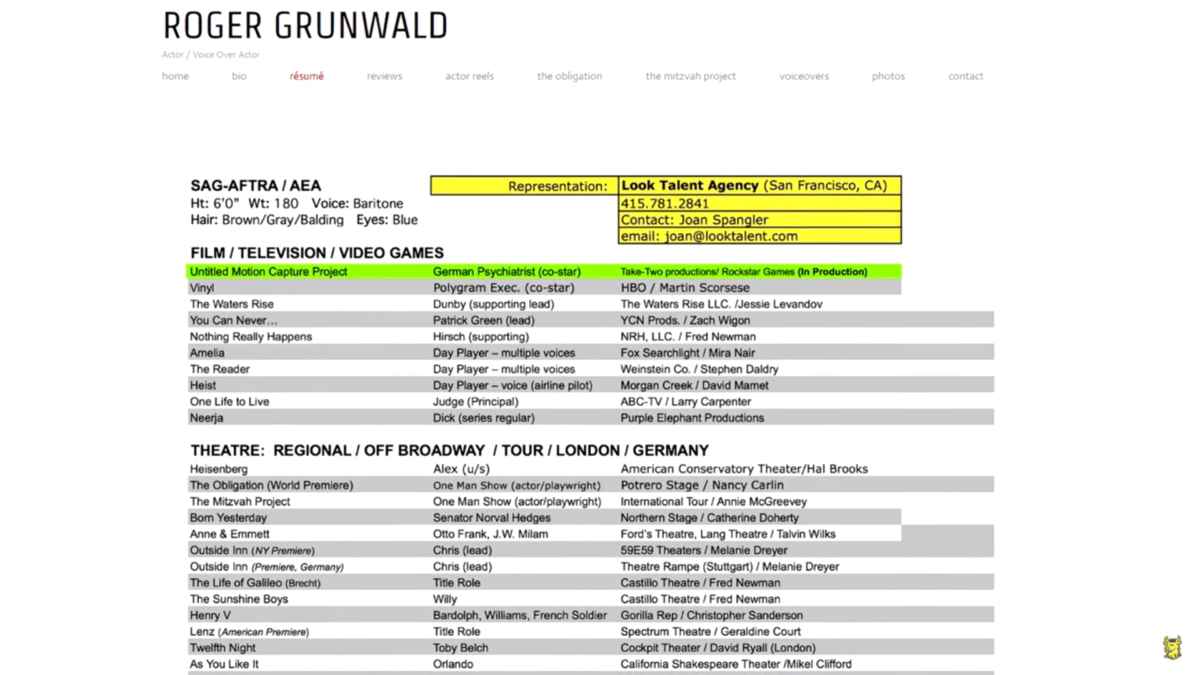 Curriculum di un voice actor di Rockstar che potrebbe comparire su Bully 2