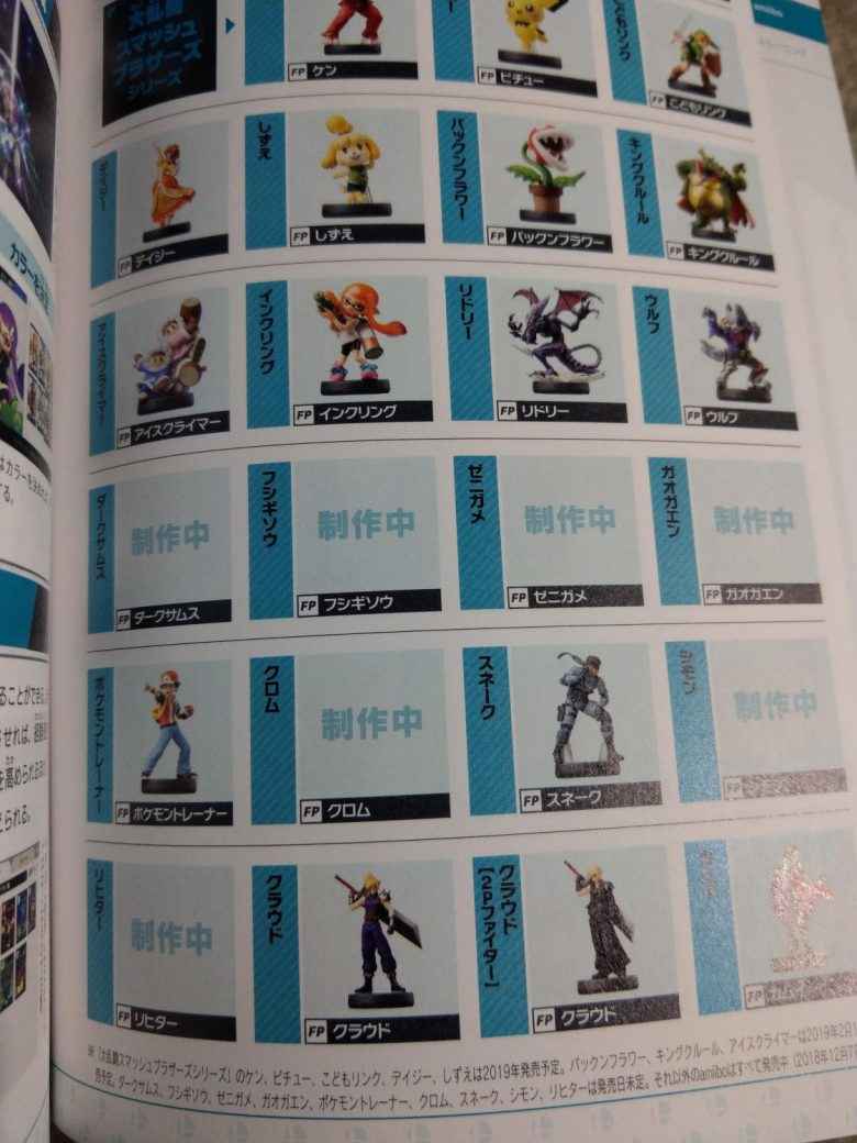 Foto dalla guida ufficiale di Super Smash Bros giapponese che raffigura delle amiibo non ancora annunciate
