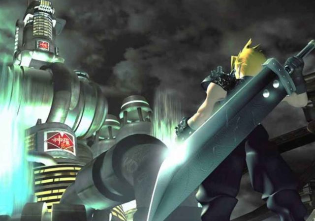 Celebre immagine di Cloud sotto lo Shinra Building in Final Fantasy VII