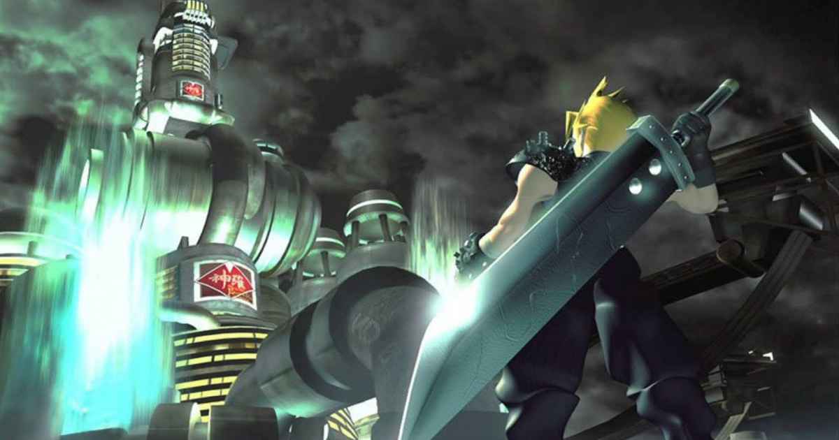 Celebre immagine di Cloud sotto lo Shinra Building in Final Fantasy VII