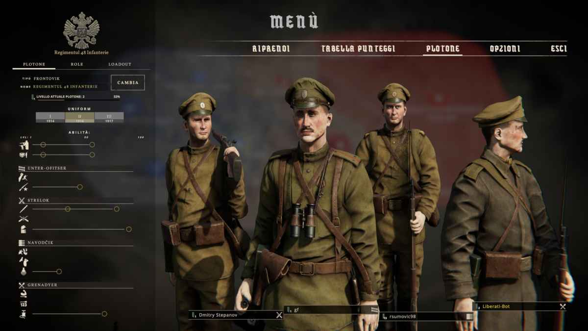 Screenshot che mostra la schermata della Squadra su Tannenberg
