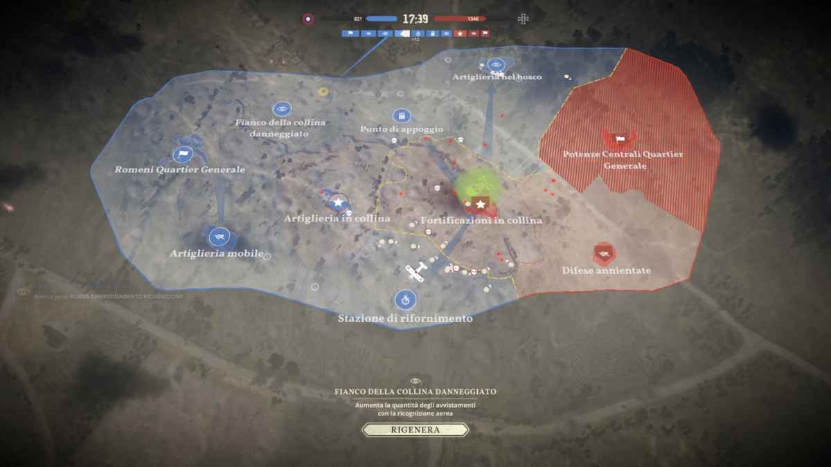 Screenshot di Tannenberg che raffigura la mappa di gioco divisa in settori