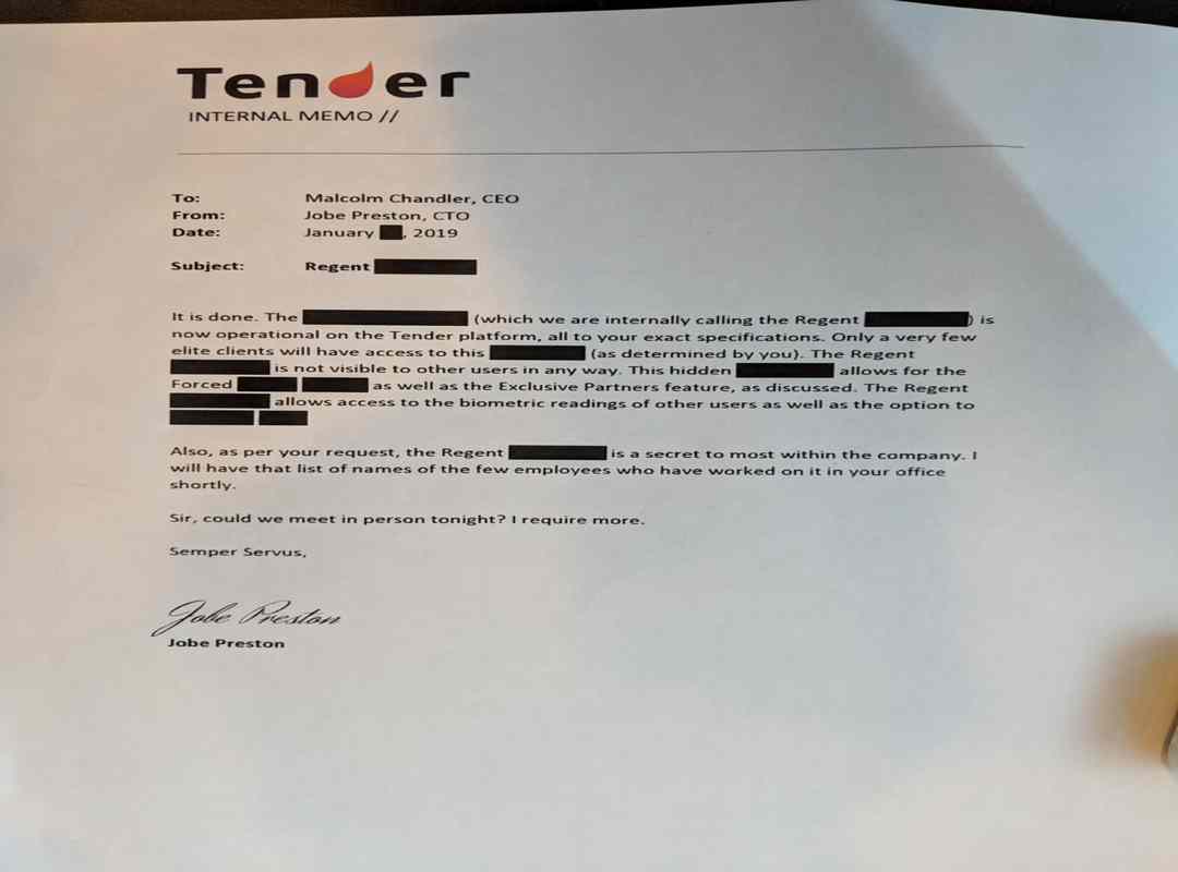 Email leakata di un CEO di Tender che discute i piani dell'app