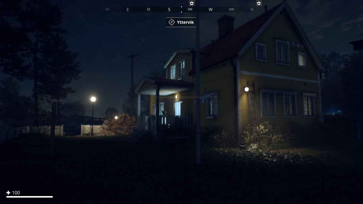 Screenshot da Generation Zero che raffigura il sistema d'illuminazione di notte