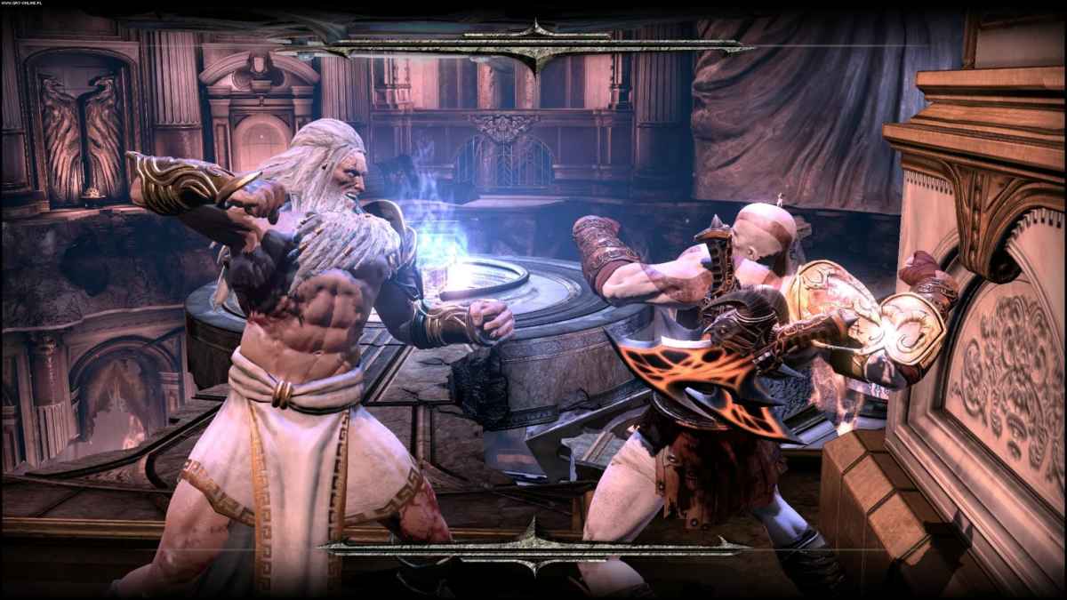 Screenshot tratto da God of War 3 che vede Kratos combattere a mani nude contro Zeus