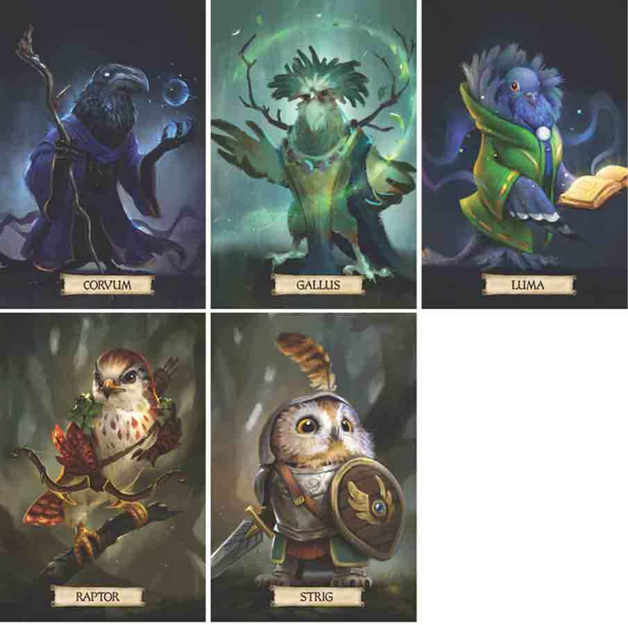 Razze Birdfolk giocabili in Humblewood: Corvum, Gallus, Luma, Raptor e Strig