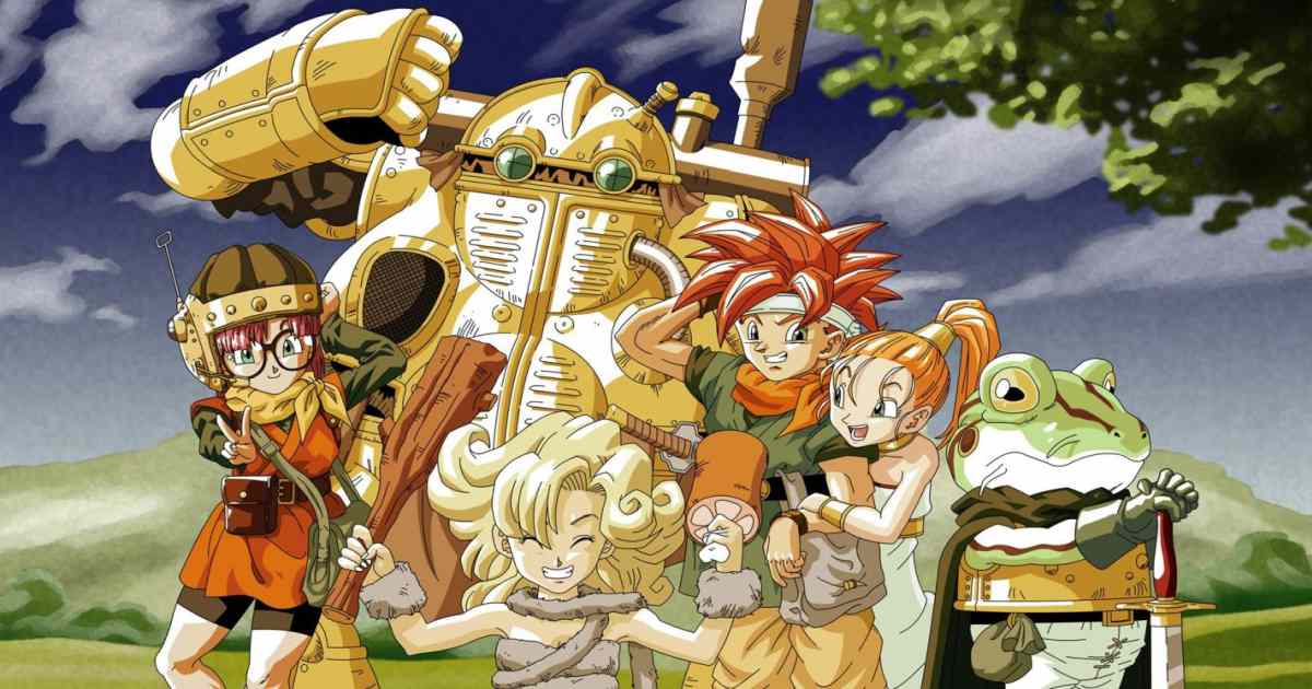 Iconica illustrazione di Toriyama che mostra il party del videogioco Chrono Trigger