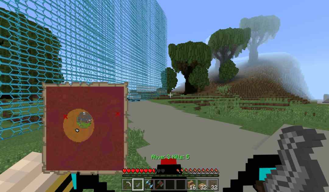 Screenshot da una modalità Battle Royale di Minecraft