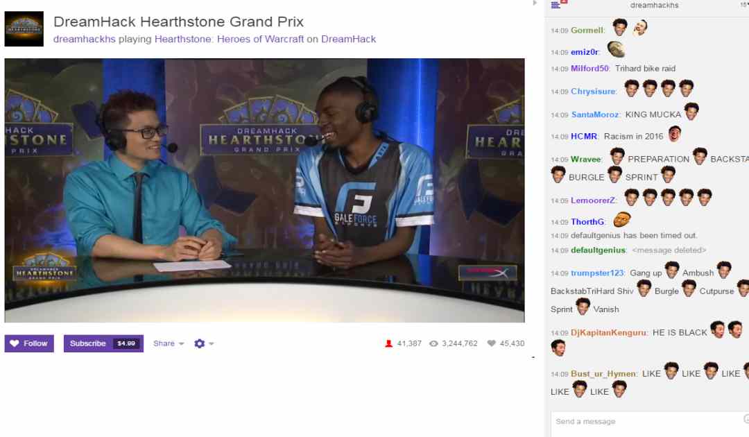 Un esempio di una chat razzista nei confronti di un pro-player di Hearthstone