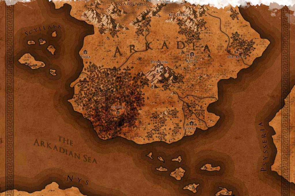 La mappa dell'ambientazione greca di Arkadia per D&D 5E