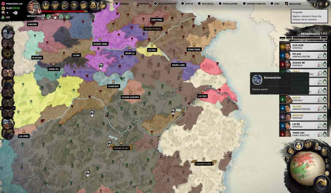 Screenshot che mostra la mappa di gioco in una sessione di End Game in Total War: Three Kingdoms