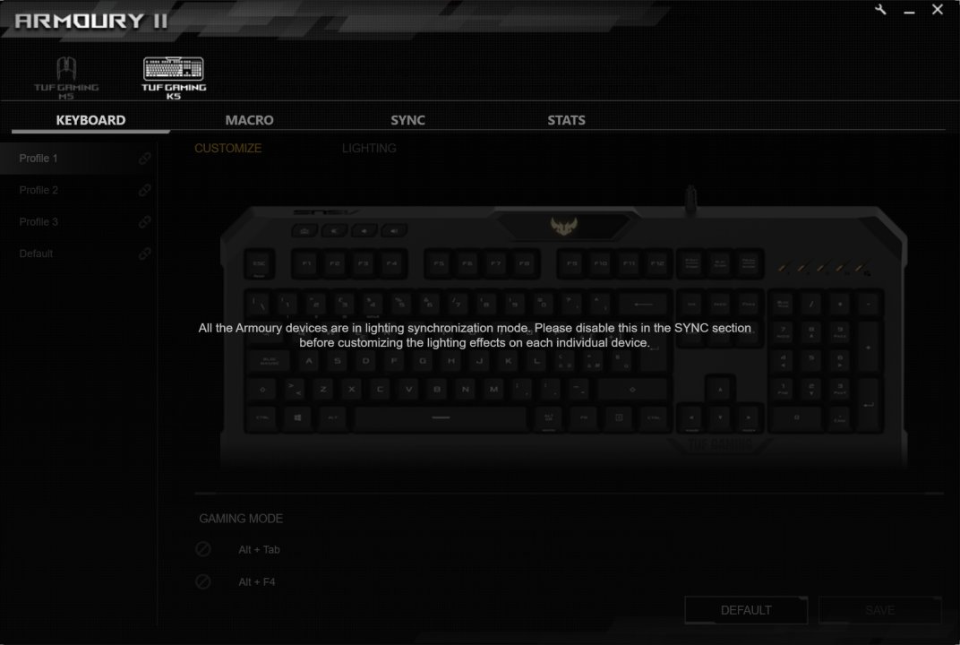 armoury II asus rog K5 sync fail