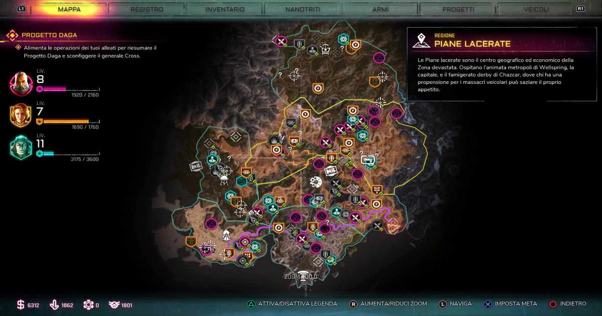 Screenshot da RAGE 2 che mostra la mappa di gioco Screenshot da RAGE 2 che mostra la mappa di gioco