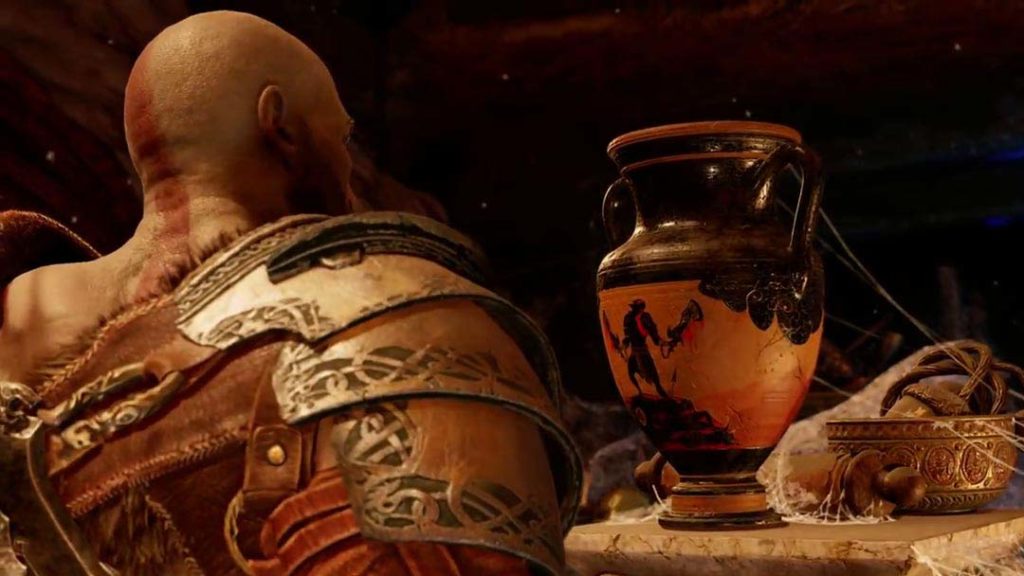 Il passato di Kratos su un vaso greco nel Tempio di Tyr