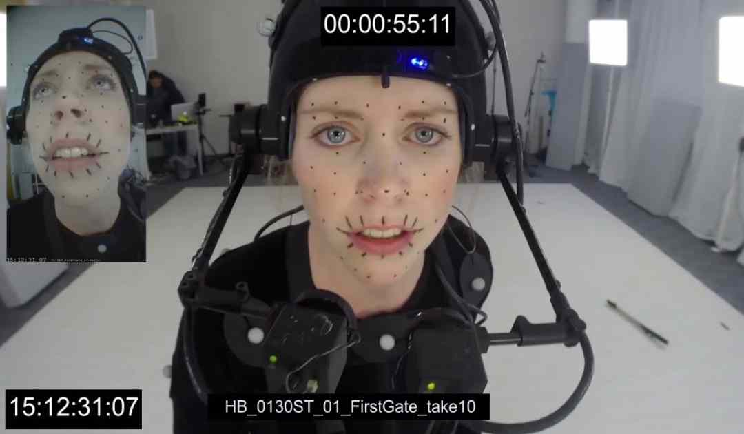 Fotografia dell'attrice Melina Juergens mentre effettua una ripresa di mocap