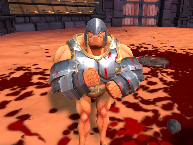 Gladiatore in GORN, con armatura sugli arti superiori, e con elmo