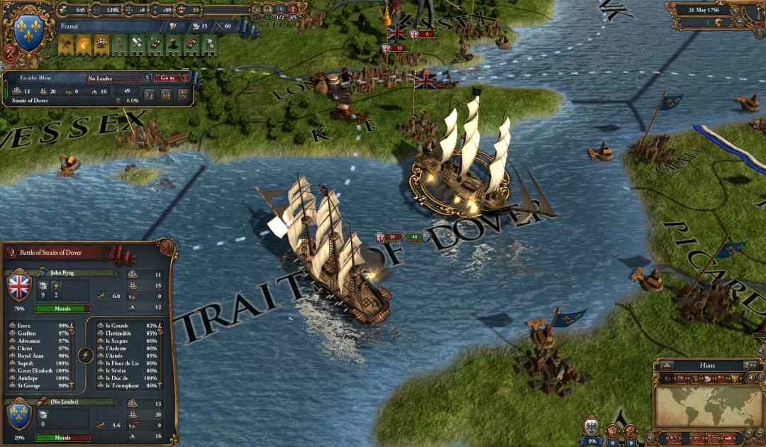 Screenshot di una battaglia navale in Europa Universalis IV
