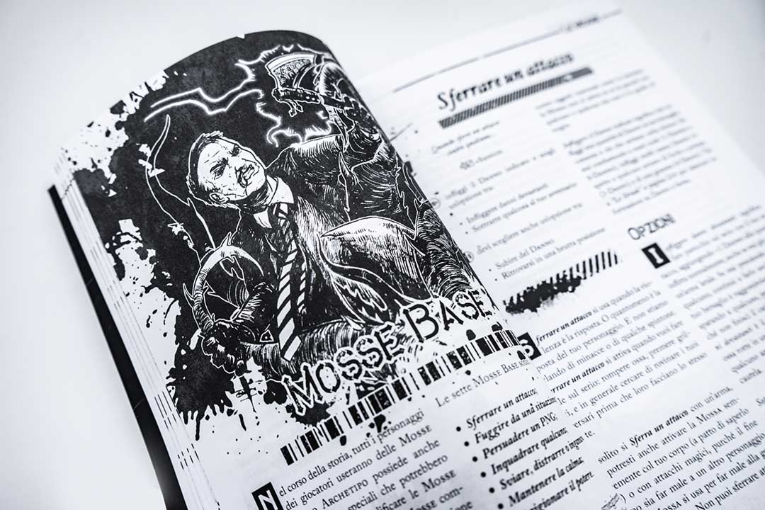 L'interno del manuale del gioco di ruolo Urban Shadows