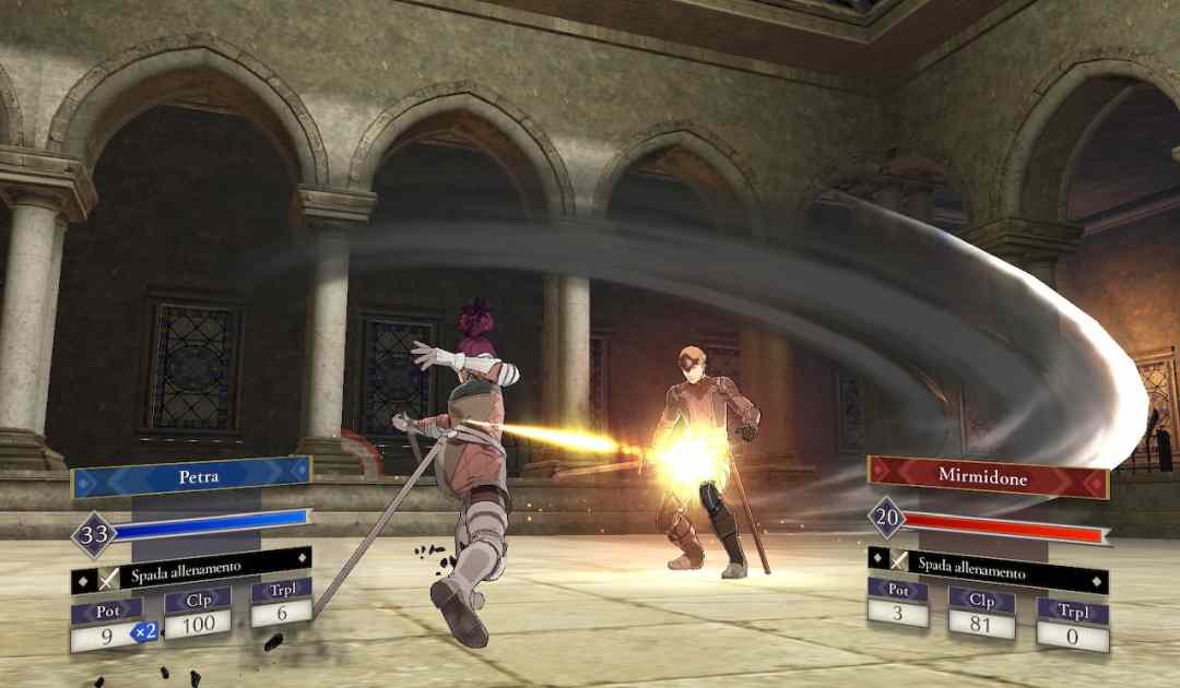 Screenshot da Fire Emblem Three Houses che mostra un match di un torneo di classe