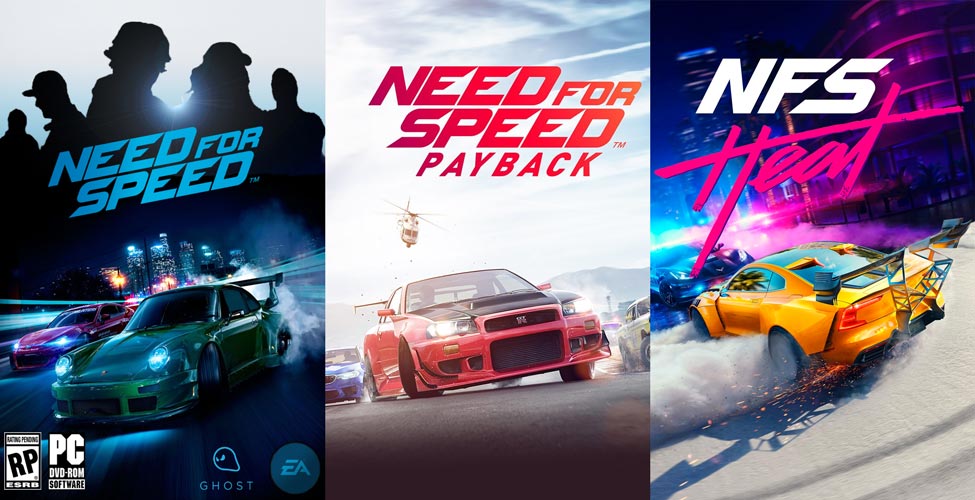 Il confronto tra le tre copertine degli ultimi Need for Speed