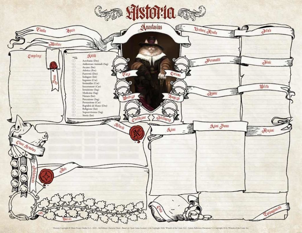 La scheda del personaggio di Historia