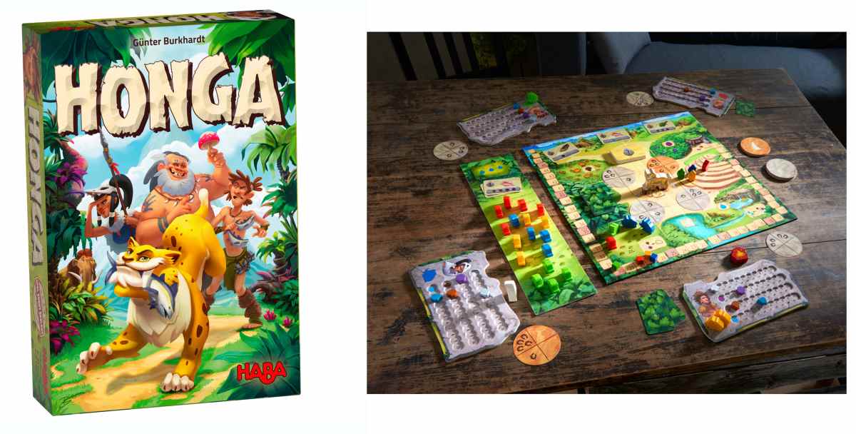 Copertina e componenti del boardgame Honga