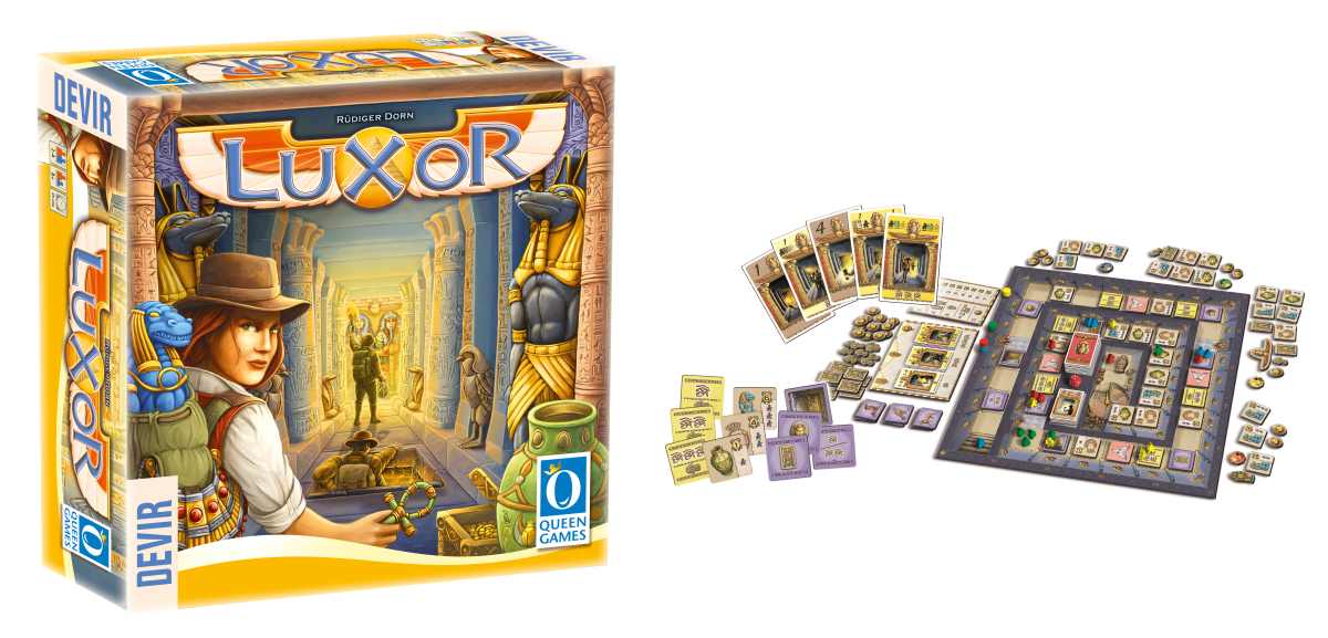 Copertina e componenti del boardgame Luxor
