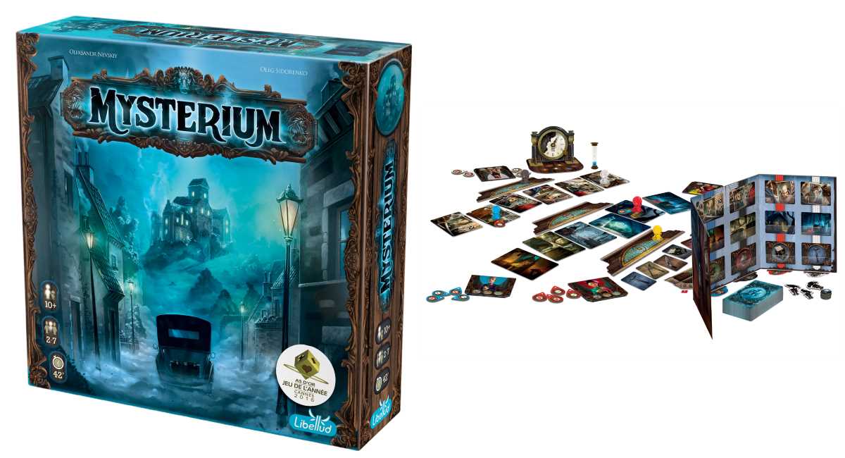 Copertina e componentistica del boardgame Mysterium