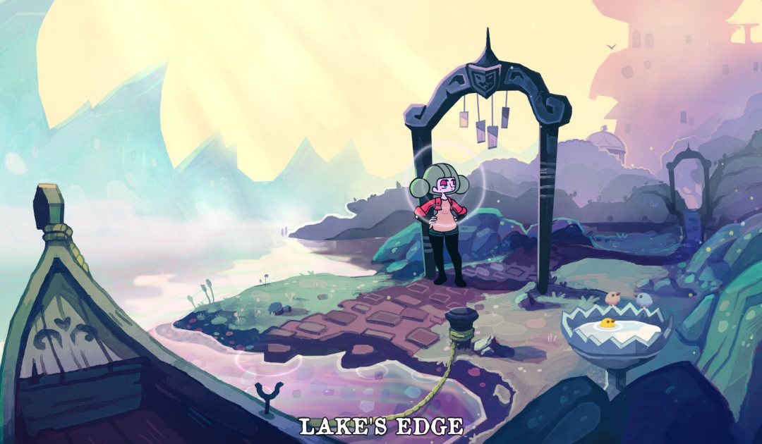 Screenshot della sponda del lago in Tangle Tower