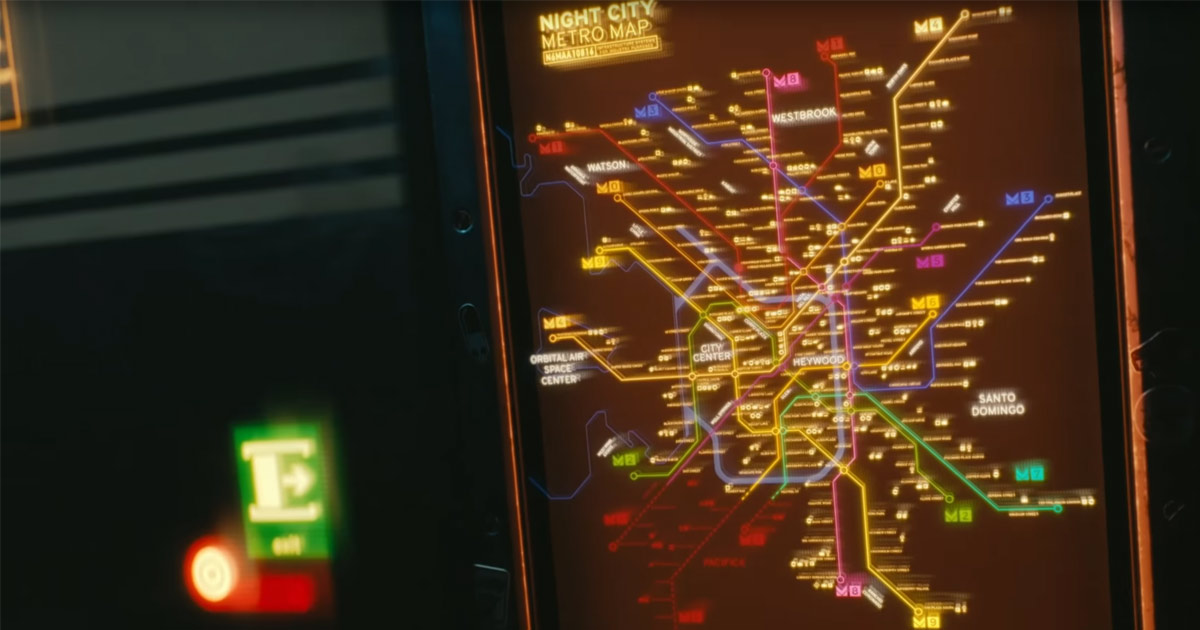 mappa della metro di night city in cyberpunk 2077