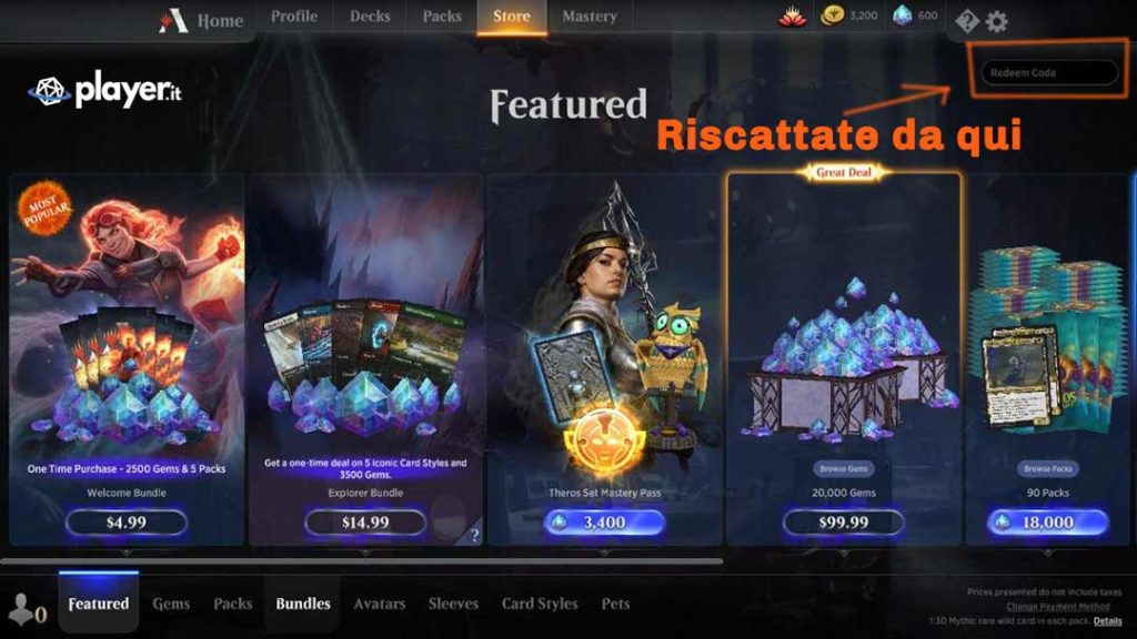 riscattare codici da mtg arena 