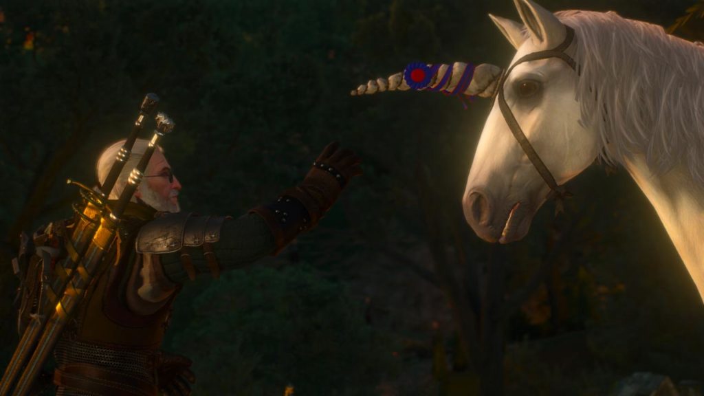 Geralt e il finto unicorno in Blood & Wine