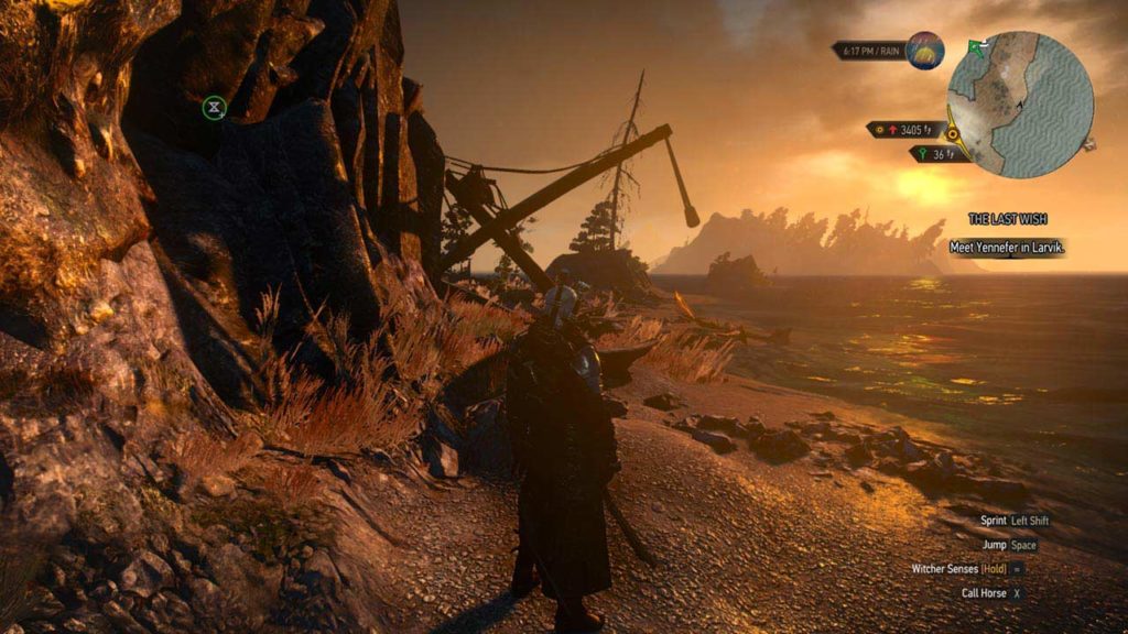 Il nostro Geralt si gode il tramonto in riva al mare