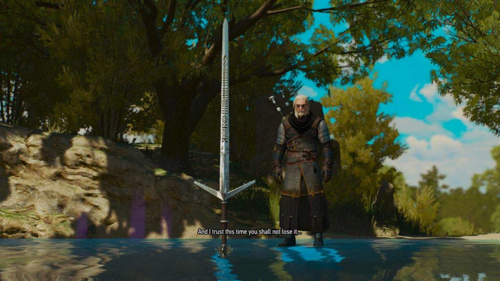 Geralt riceve la spada magica Aerondight dalla Dama del Lago... per la seconda volta