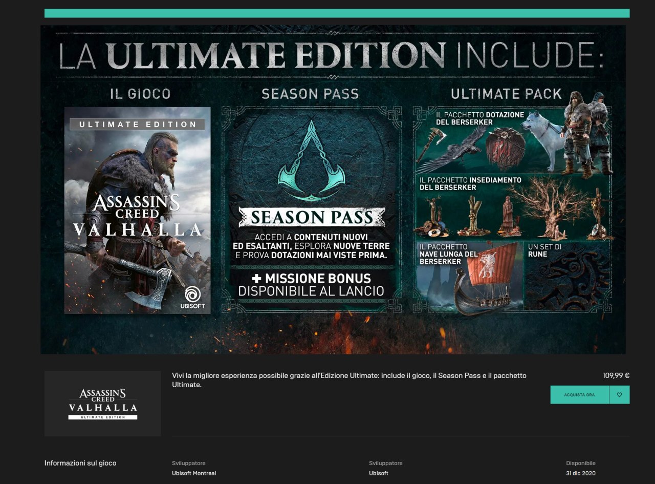 Assassin’s Creed: Valhalla Ecco i prezzi delle varie versioni.